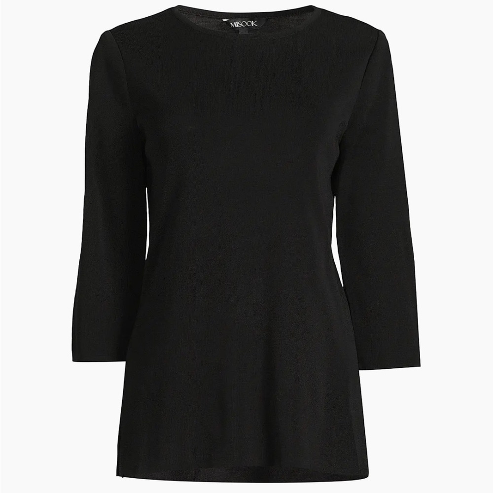 Misook Classic Black Knit Three-Quarter Sleeve Tunic